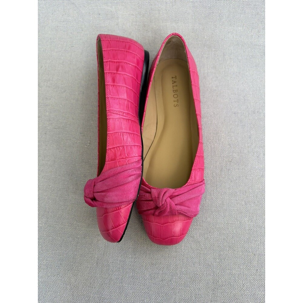 Talbots Hot Pink Croc Embossed Leather and Suede Bow Ballet Flat Women's 8M